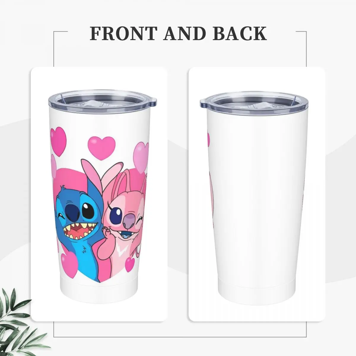 Stainless Steel Tumbler Kawaii Stitch And Angel Thermal Cups Cartoon Comic Leakproof Cold Drink Mugs Cup Beach Water Bottle