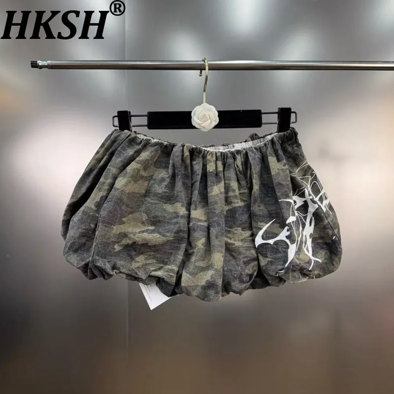 

HKSH Summer New Women American Retro Elegant Stylish Camouflage Printed Personality Trendy Chic Pleated Short Puff Skirts HK7823