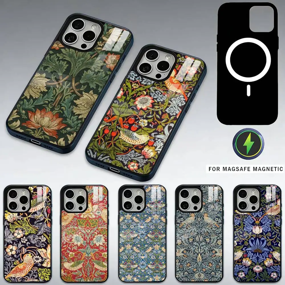 

Strawberry Thief Phone Case For iPhone17,16,15,14,13,12,11 Plus,Pro Max Magnetic For Magsafe Wireless Charging