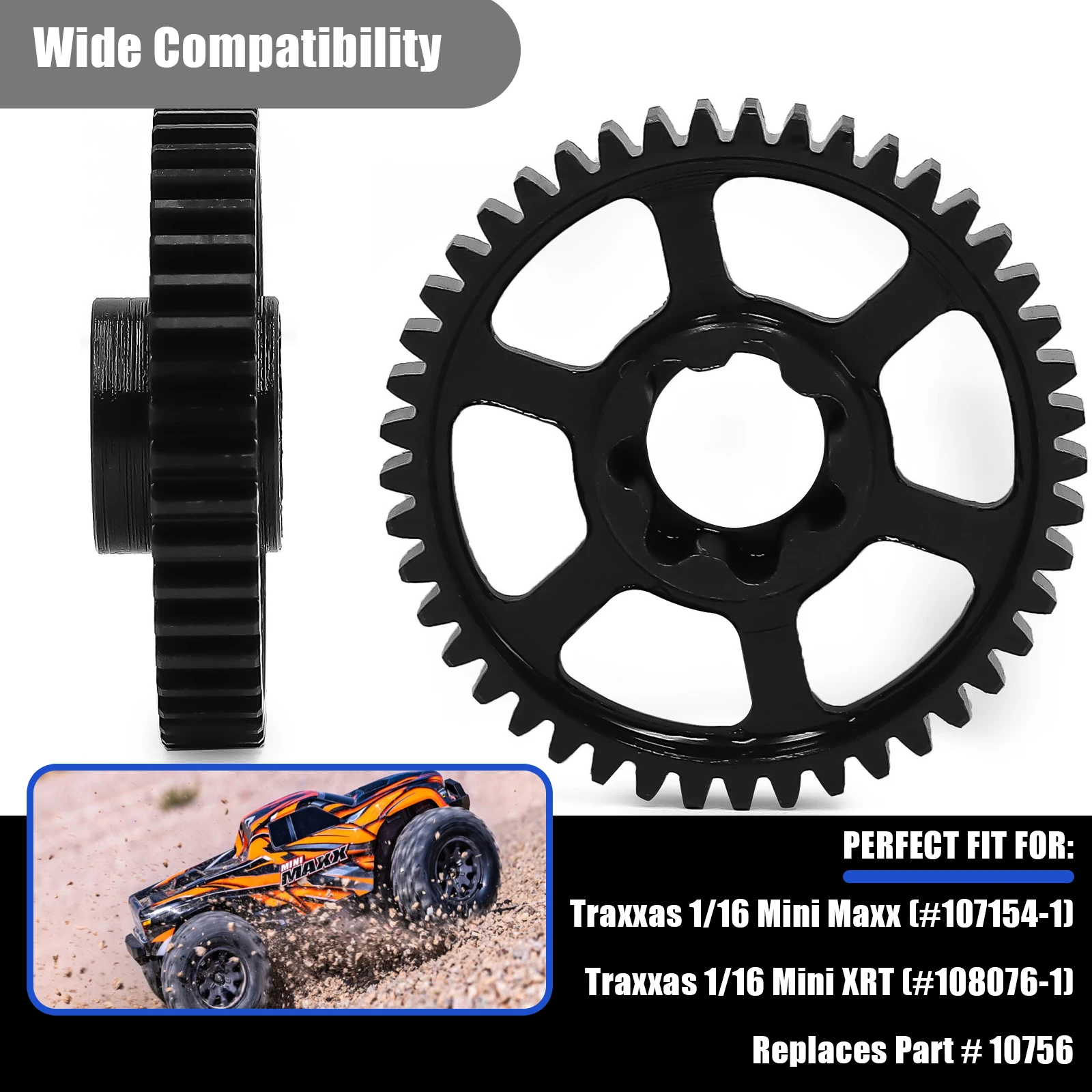 เฟืองสปูร์อัพเกรด RC 0.8M 47T สำหรับ Traxxas 1/16 Mini Maxx/Mini XRT เฟืองดิฟเฟอเรนเชียลเหล็กกล้าคาร์บอนขนาดกลางสำหรับเปลี่ยน # 10756