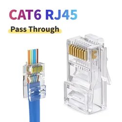 50/100pcs RJ45 CAT5 Cat6 Pass Through Connector Gold Plated Unmodule Plug Network RJ-45 Crystal HeadsEthernet Cables