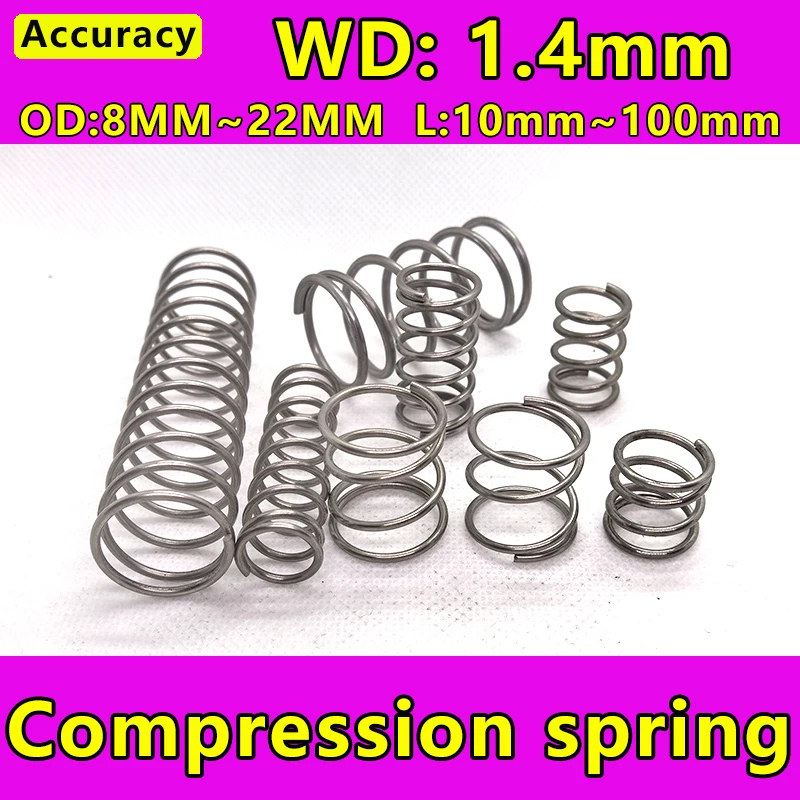 Wire Diameter 1.4 Mm Pressure Spring Spot Outer Diameter 8-22 Mm 304 Stainless Steel Compressed Spring Return Spring Custom Made