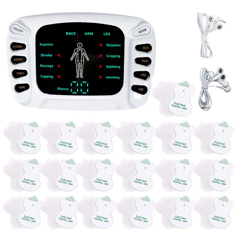 18/38 Pads 2&4 Way Cable 8 Mode Pulse Massager Tens EMS Muscle Stimulator Digital Therapy Machine Pain Relief Massage