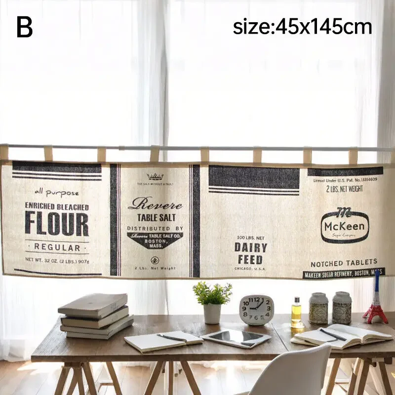 1PC Vintage English Words Cafe Restaurant Kitchen Half Curtain Door Short Curtain Home Decoration Kitchen Laundry Curtains