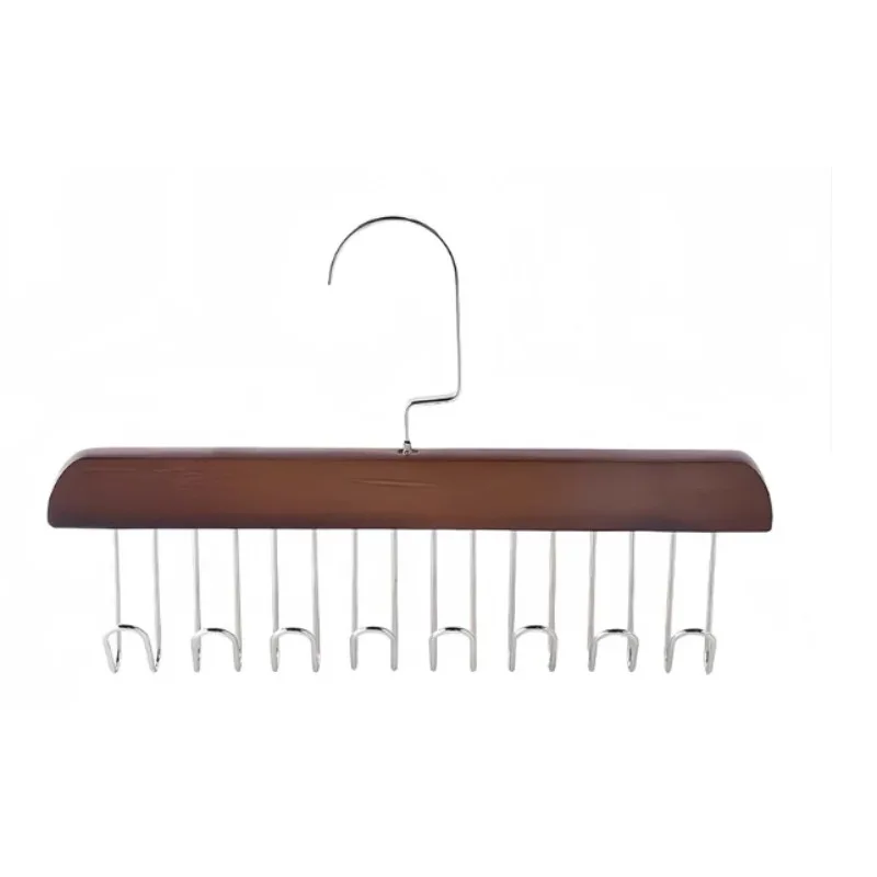 Solid Wood Multi Metal Hook Hanging Rack Wave Design  Accessory Organizer Wardrobe Storage Hanger