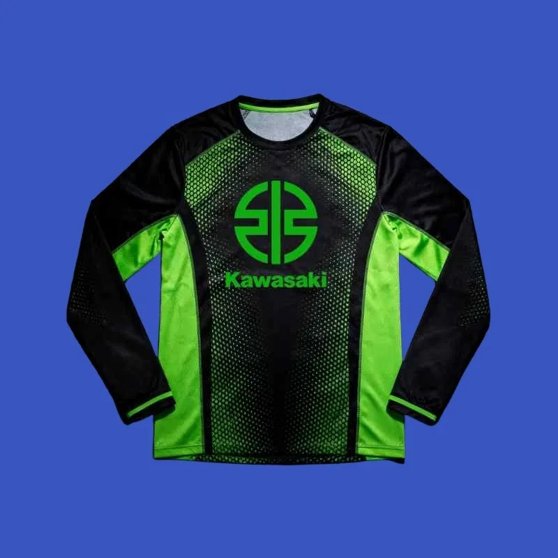 

MOTO-Летняя мужская футболка с круглым вырезом и длинными рукавами Kawasaki, простой дышащий быстросохнущий удобный топ для отдыха на открытом воздухе