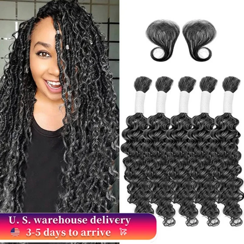 Grey Color Water Wave Bulk Human Hair for Braiding No Weft Virgin Hair Curly Human Braiding Hair Extensions for Boho Braid