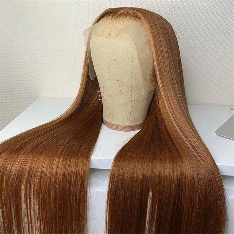 Preplucked gengibre loira marrom 180 densidade 26 Polegada longo sedoso em linha reta natural peruca dianteira do laço para preto feminino cabelo do bebê