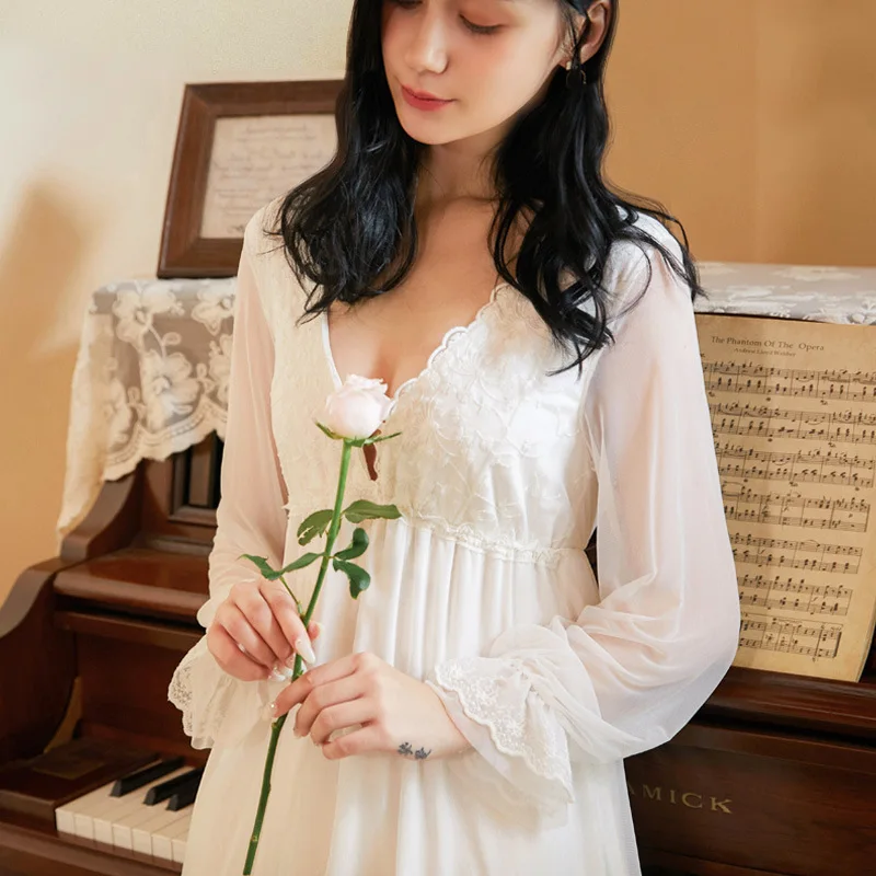 

Women Princess Cotton Dress Lady Loose Casual Homewear Female Lace Lovely Spring Autunm New Comfort Sleepwear Nightdress