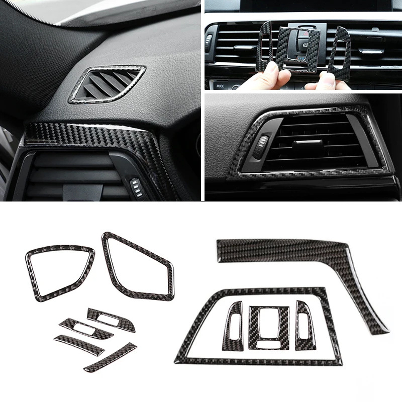 Real Carbon Fiber Car Interior Center Side Air Conditioner Outlet Vent Cover Trim Sticker For BMW 3 4 Series F30 F32 2013-2018