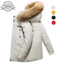 Winter Unten Jacke Männer-30 Grad Große Pelz Kragen Warme Mit Kapuze Puffer Verdicken Parkas Luxus Marke Mid-Länge mantel Chaquetas Männlichen