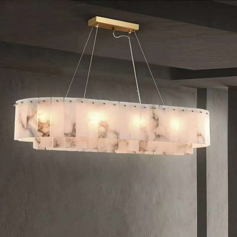 Modern Nordic American French Style Marble Chandelier Adjustable Brass Round Customizable Pendant Lamp Ceiling Luster