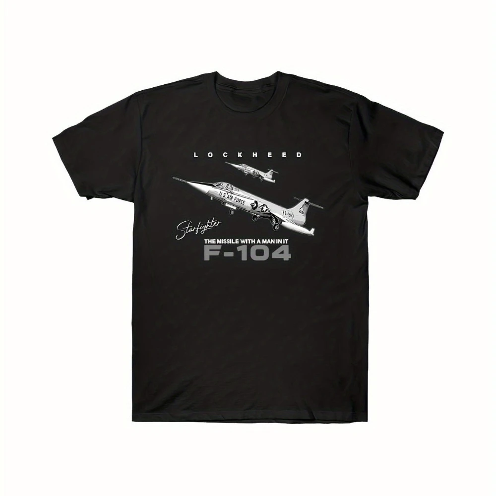 

Lockheed F-104 Starfighter Supersonic Jet T-Shirt Black Aviation Enthusiast Tee with Iconic Aircraft Logo Aircraft Specs