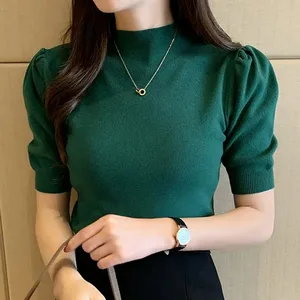 Korean Knit Sleeve Blouse for Women, Slim Casual Tank, Casual Shirt, Summer Fashion, New 2020, 18848 10 Main Sales Women's High Collar Blouse - №3