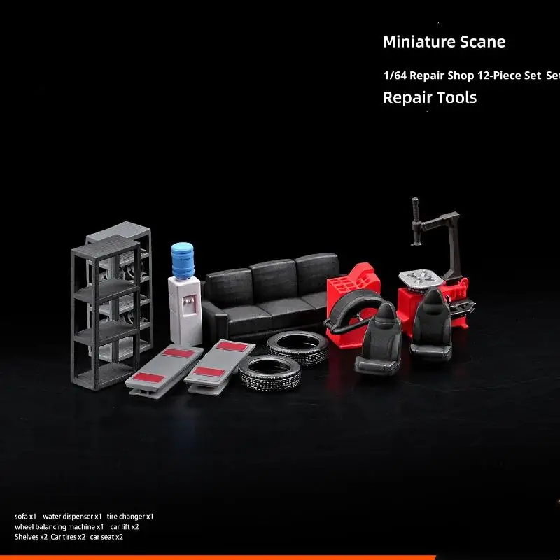 

12Pcs/set 1/64 Car Repair Tools Model Set Micro Garage Scene Display Props Accessories