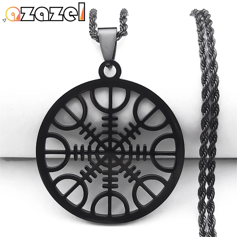 Nordic Odin Viking Compass Goth Necklace for Men Stainless Steel Black Vegvisir Rune Necklaces Amulet Necklaces Jewelry N8431S08