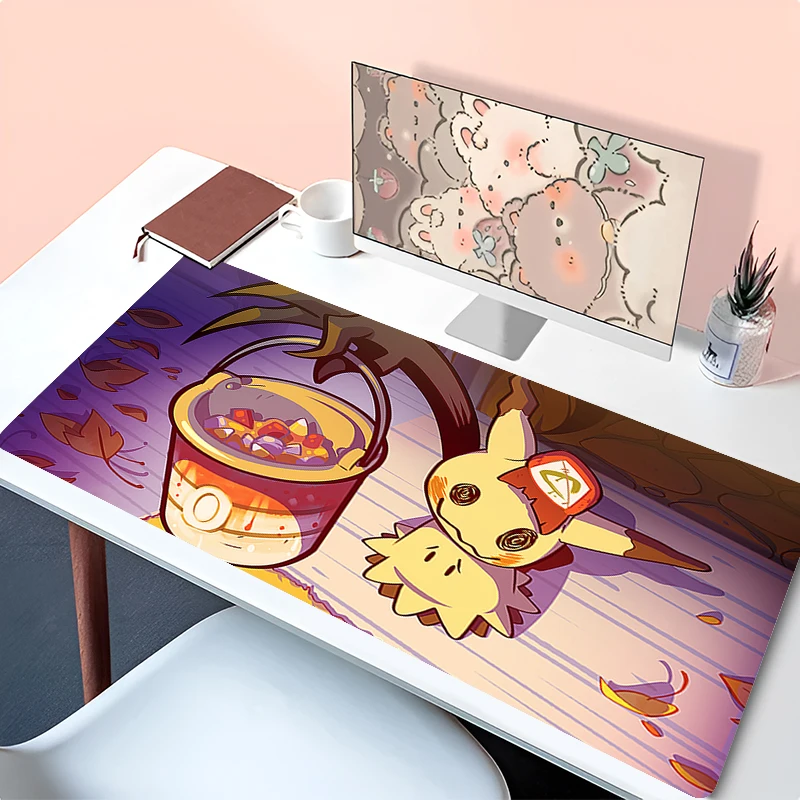 Large Gaming Mouse Pad P-Pokemon Mimikyu Computer Gaming Locking Edge MousePad Keyboardpad Girl Style Non-Slip Desk Mat