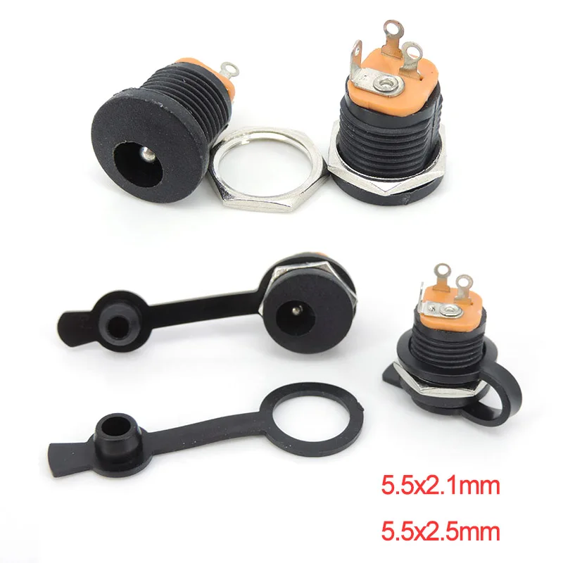 5.5x2.1mm/5.5x2.5mm DC Power Female Socket with Dustproof Cap Jack DCPlug Connectors Round Hole Screw Nut Interface DC022 M20