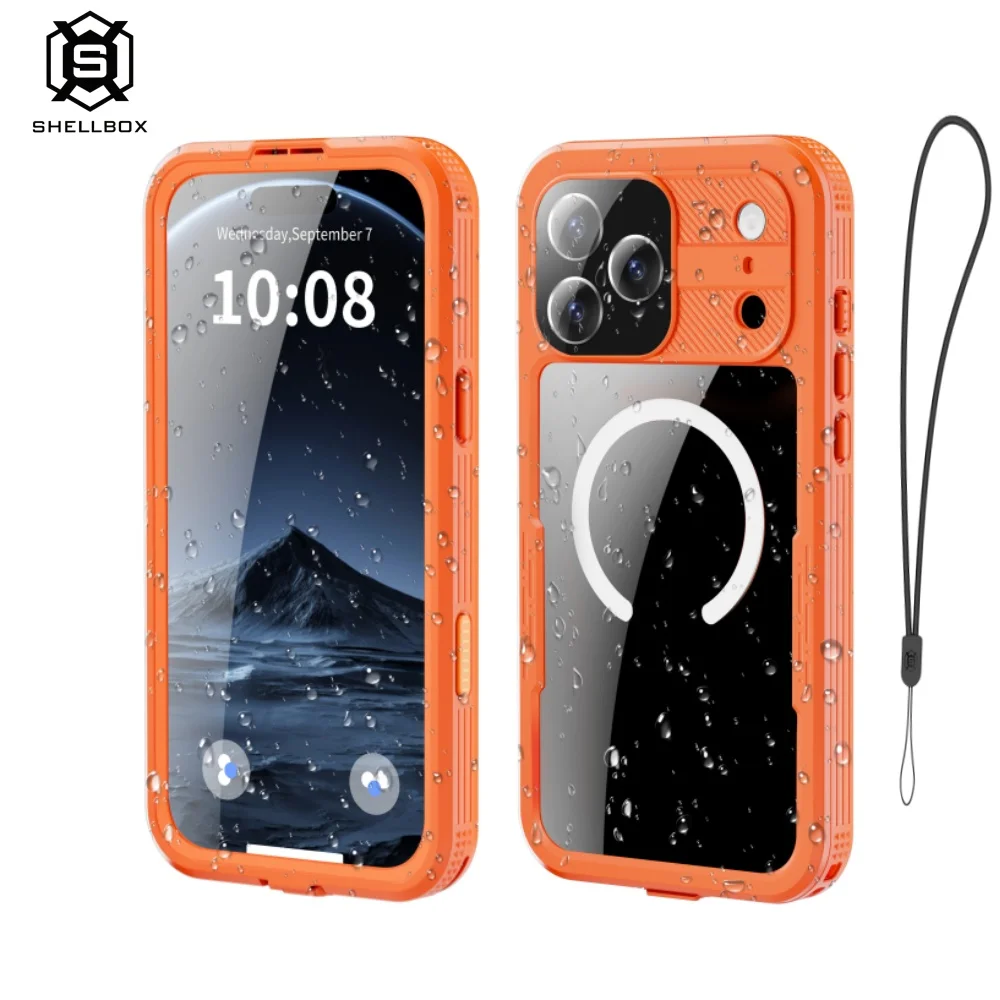 

Shellbox Waterproof phone case for iPhone 17 PRO MAX and 16 PRO, featuring a minimalist design, shockproof, and full coverage