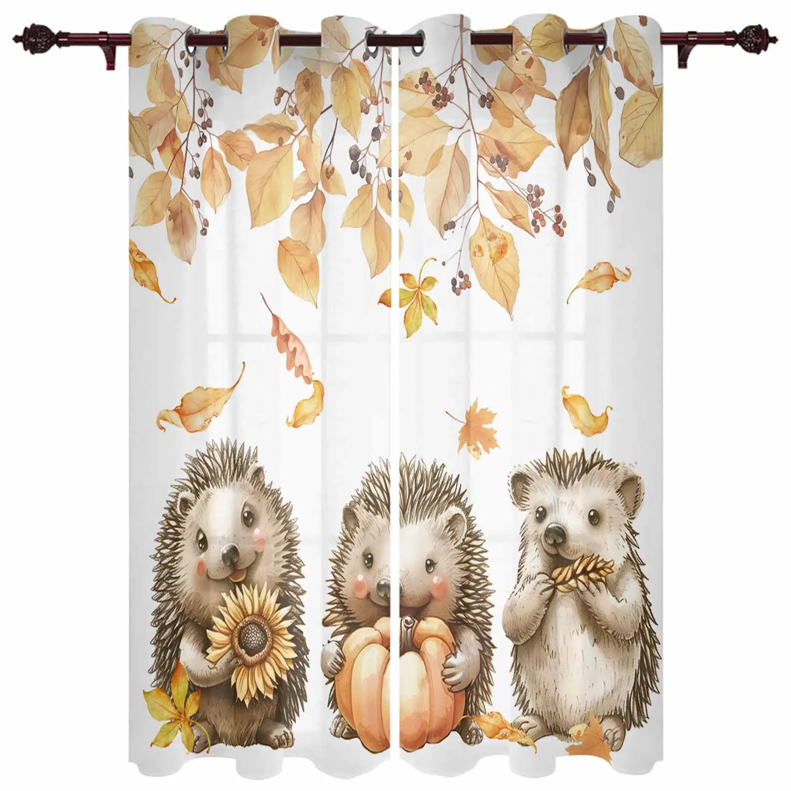 Autumn Leaves Pumpkin Mushroom Hedgehog Modern Window Curtains for Living Room Bedroom Curtain Kitchen Treatment Blinds Drapes