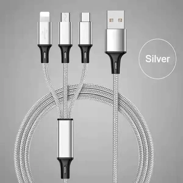 Kabel ładujący 3 w 1, 1,2 m, tkany nylon, uniwersalny adapter kabla szybkiego ładowania, odpowiedni do IP/Type C/Micro b