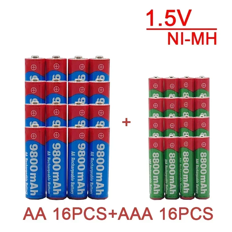 Batería recargable AA+AAA, 1,5 V 9800 MAH /8800 MAH, adecuada para control remoto, juguetes, relojes, radios y otros