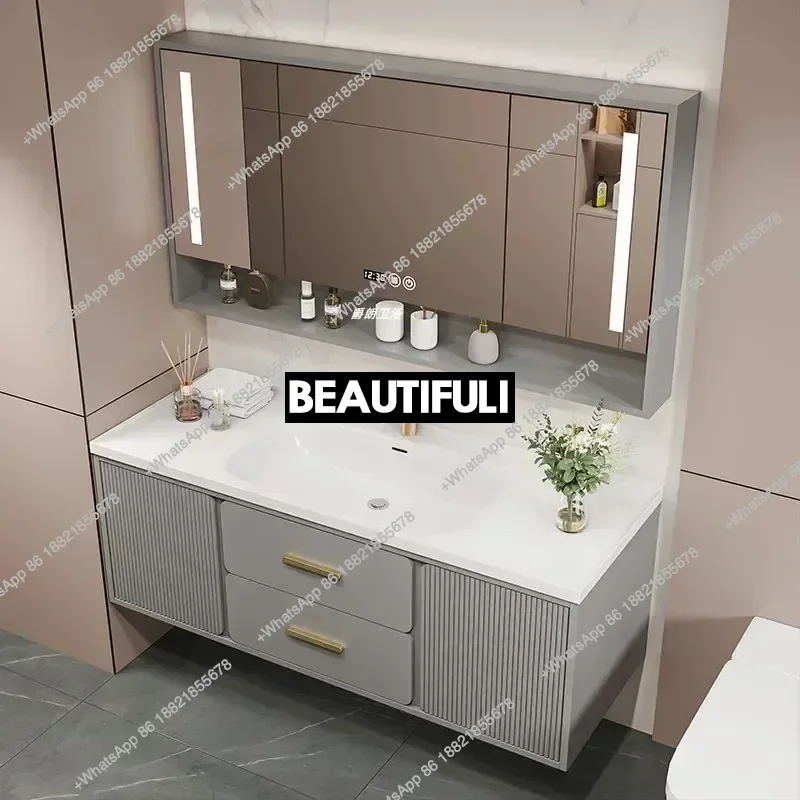 

Z136Bathroom Cabinet Ceramic Basin Integrated Modern Minimalist Oak Lacquer Washbasin Combination Gabinete Furniture New