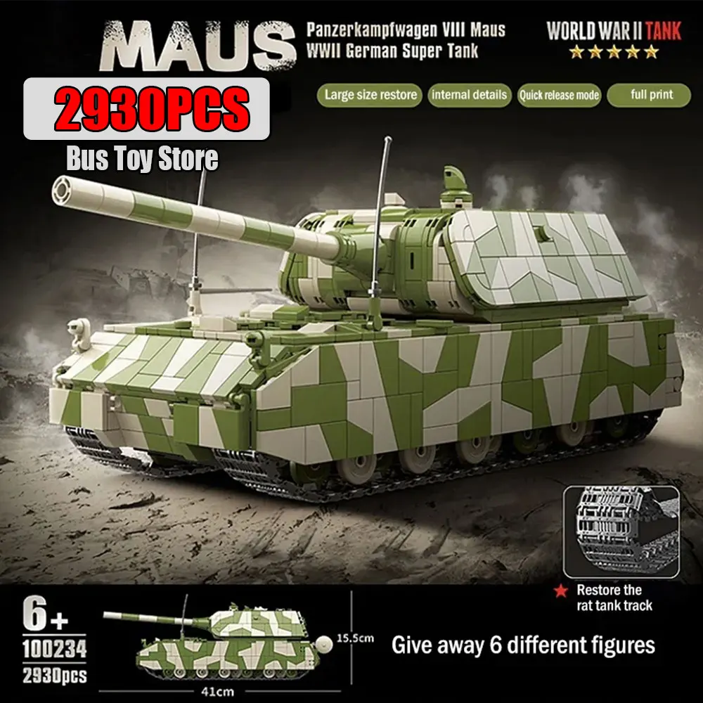 Ww2 German Panzer VIII Maus Tank Tiger I Heavy Tank Military World War Building Blocks Weapons Technical Bricks Kids Toys