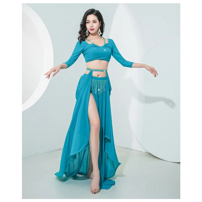 Personalizado 2025 novos trajes de dança do ventre original em forma de u cinta design luz luxo prática roupas simples desempenho vestido