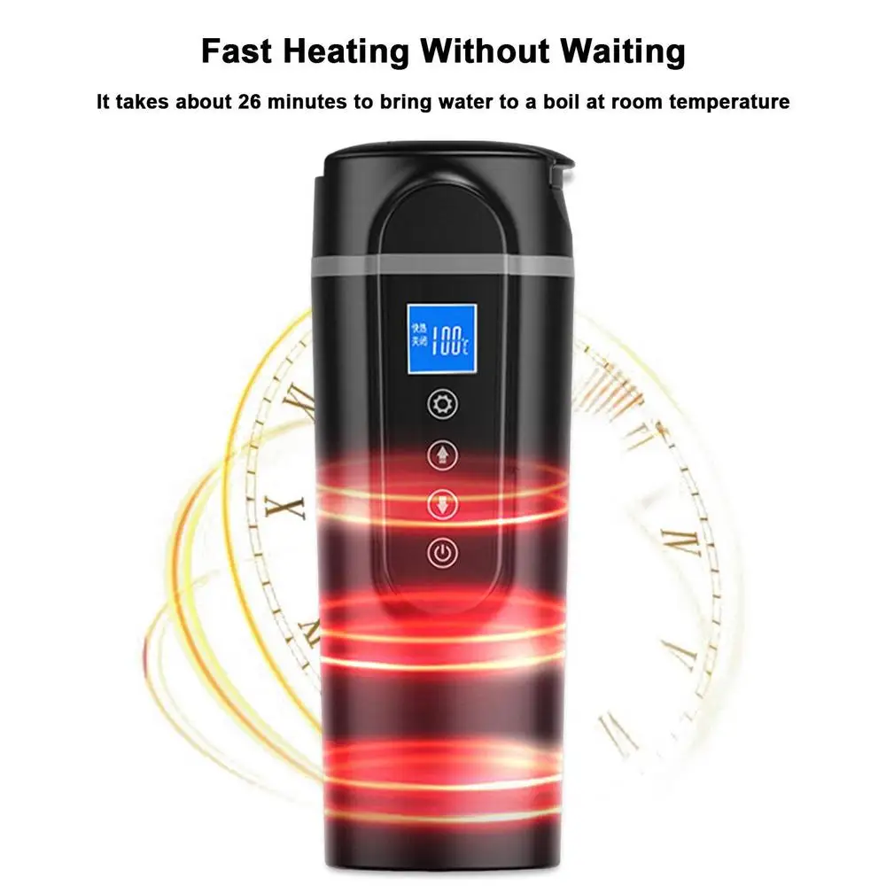 12V 24V Car Heating Cup Stainless Steel Water Warmer Bottle 450ML Car Electric Kettle Coffee Mug With LCD Display Temperature XK