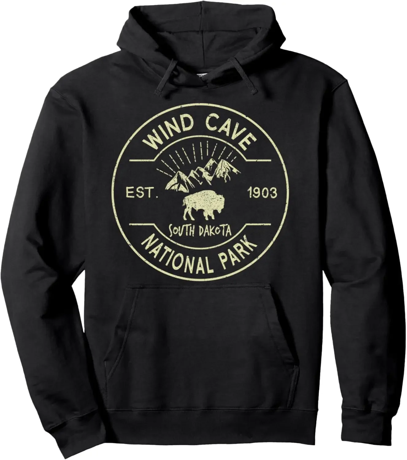 Wind Cave National Park Camping South Dakota Vintage Pullover Hoodie Men's and Women's Street Fashion Letter Casual Sweatshirts