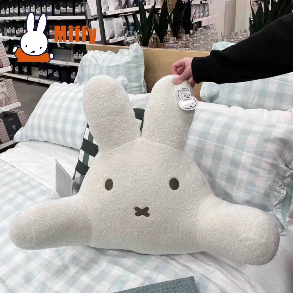 Kawaii Miffy Backrest Pillow Cute Rabbit Plush Bed Headrest Support Soft Sherpa Textured Lumbar Cushion Bedroom Decor Girl Gift