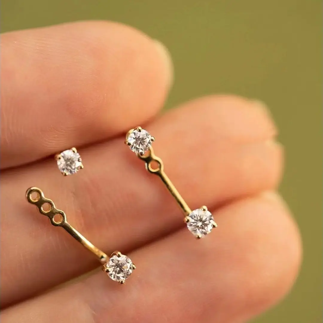 American Simple Back Hanging Rhinestone Hypoallergenic Stud Earrings For Women One Model Two Wears Earring Daily Jewelry Gifts