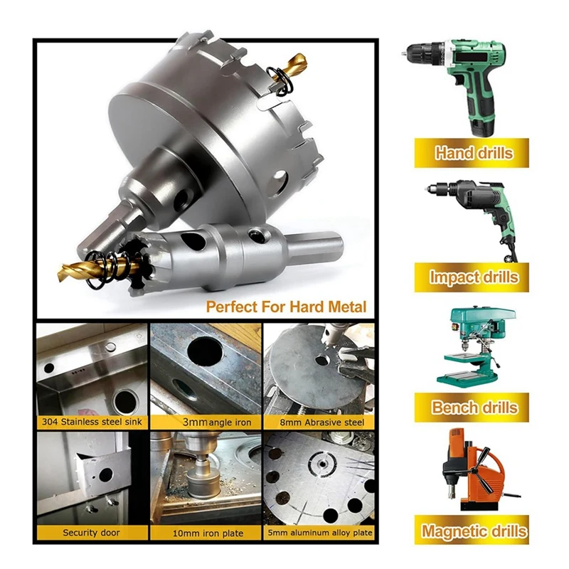 Hole Saw Set For Hard Metal,2-3/8 Inch Tungsten Carbide Tipped Hole Saw Cutter With Titanium Plated Pilot Drill Bit Easy To Use