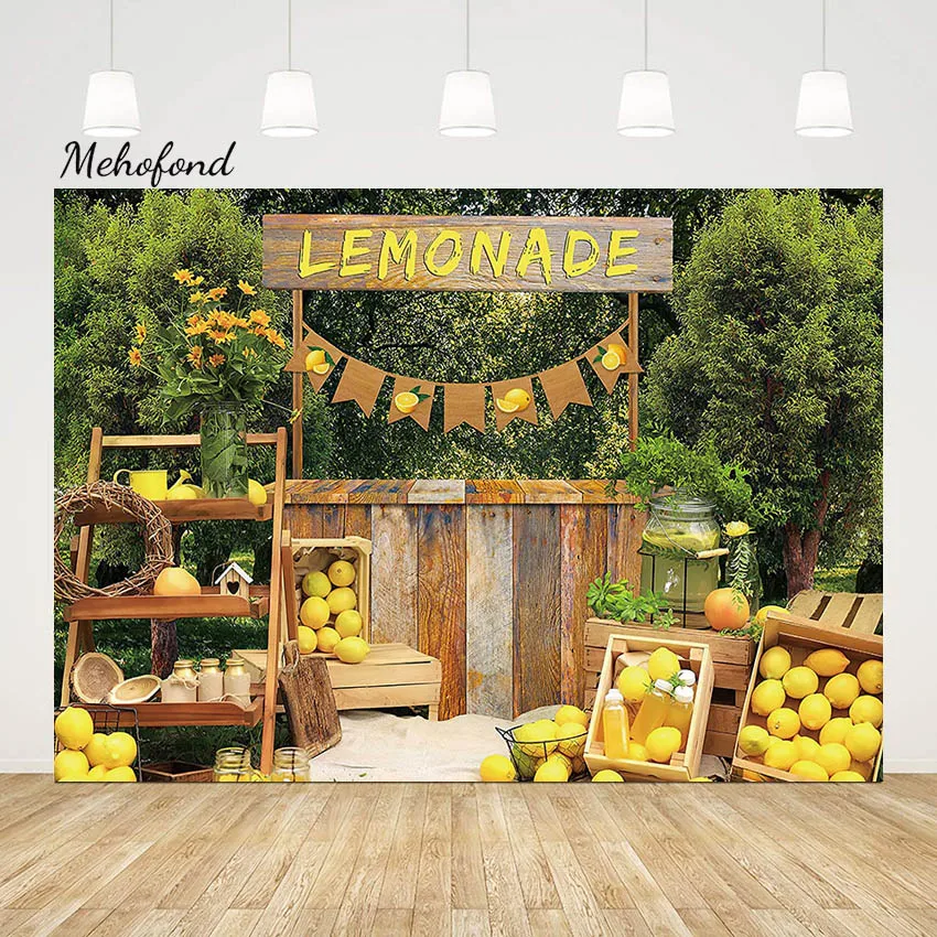 Mehofond Outdoor Forest Lemon Booth Fruit Background Child Birthday Party Portrait Lemonade Photography Backdrop Photo Studio