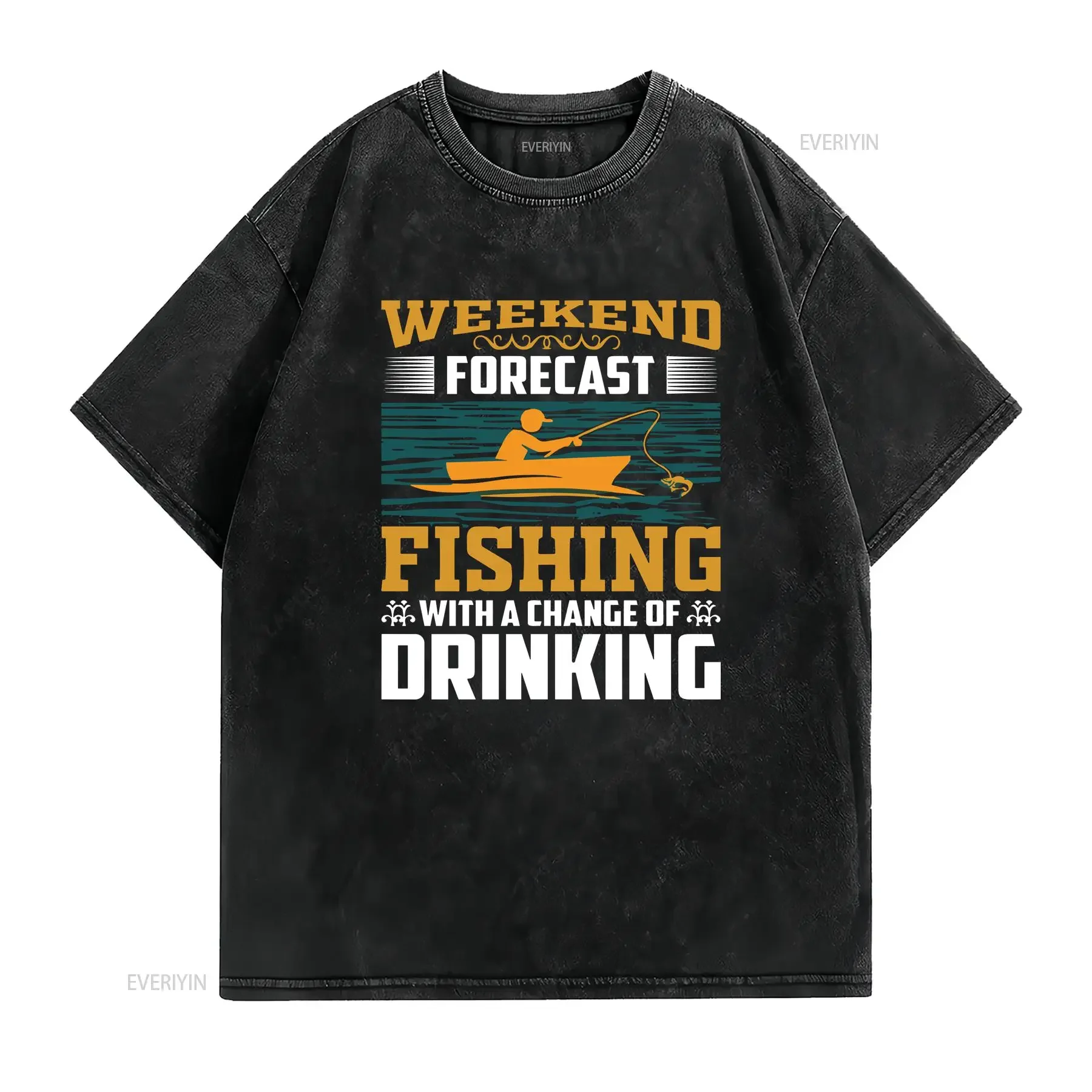 Weekend Forecast Fishing With a Change of Drinking T Shirt vintage Washed Versatile Comfortable Top For Everyday Wear