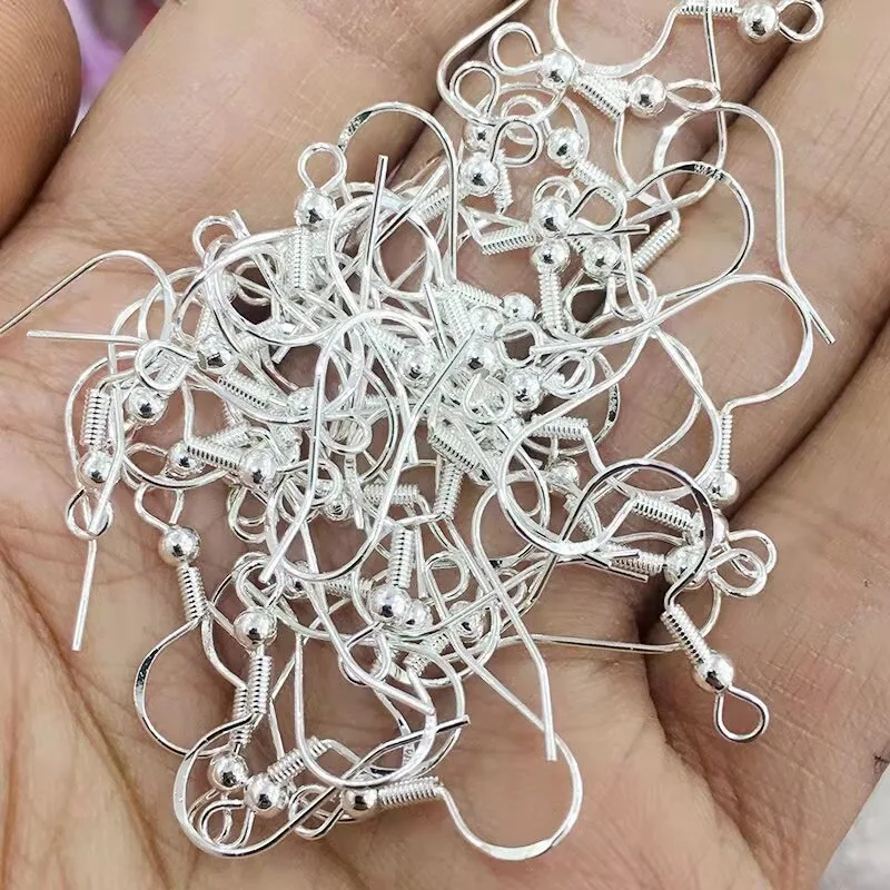 100 pçs 925 prata esterlina brinco ganchos hipoalergênico prata jóias fazendo suprimentos descobertas fios de orelha ganchos de peixe níquel livre