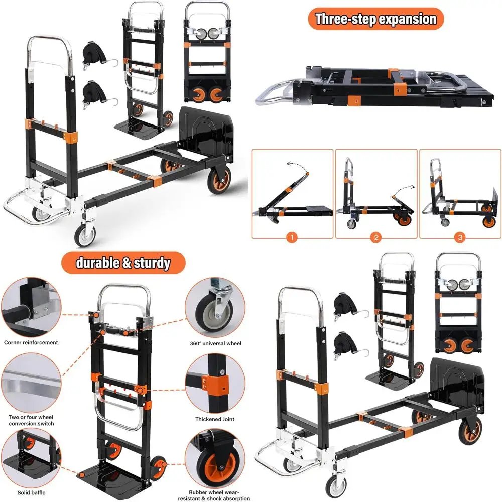 

Улучшенная трехсторонняя складная ручная тележка, грузоподъемность 500 фунтов, сверхмощная тележка-трансформер с резиновыми колесами, телескопическая ручка для E