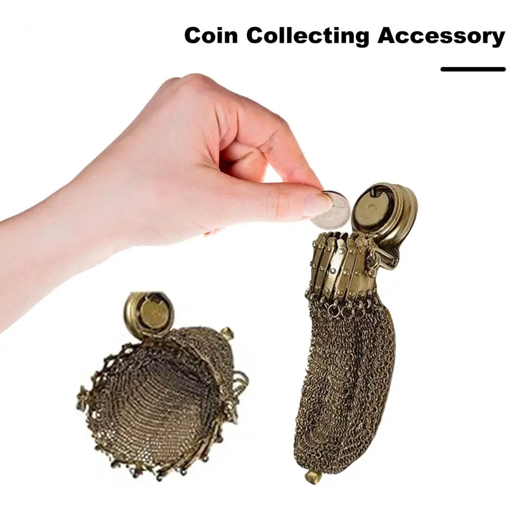 Chainmail Mesh Coin Purse Vintage Coin Purses Double Mesh Coin Holder with Twist Lid Gate Top Collectible Victorian Style Wallet