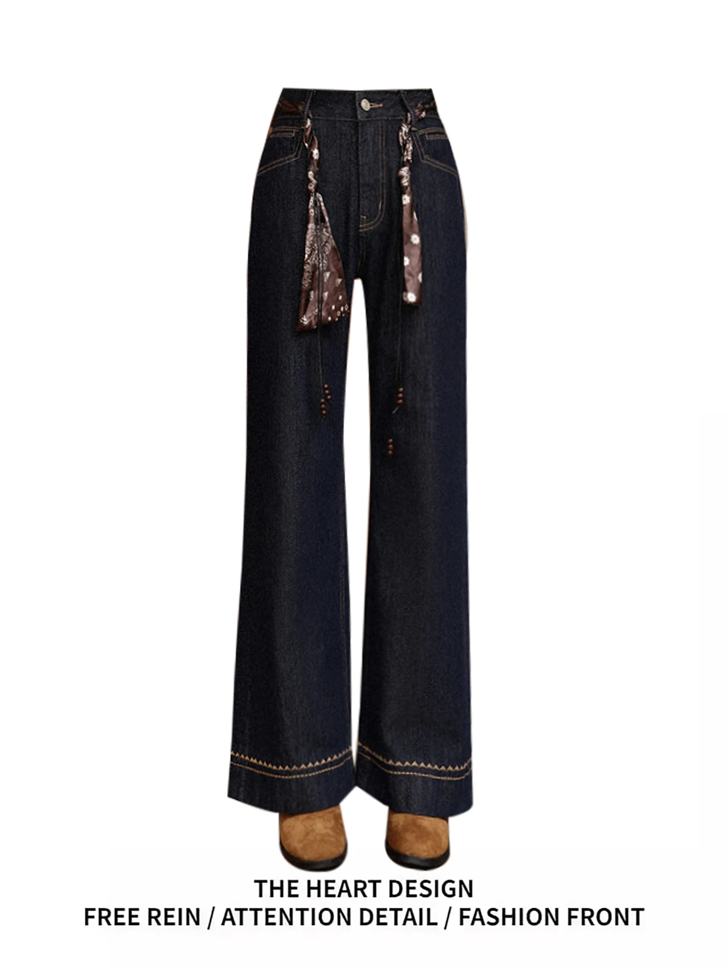 

American Retro Deep Blue Straight Leg Jeans High Waist Loose Wide Leg Pants Autumn New Design Casual Wear Winter Season Ladies