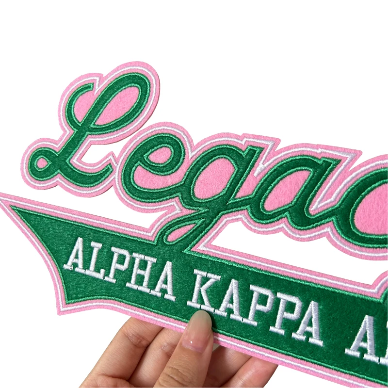 Felt Legacy ALPHA KAPPA ALPHA for Sorority, Iron on Patch, Pink and Green, Pretty Patch for Varsity Sweatshirt