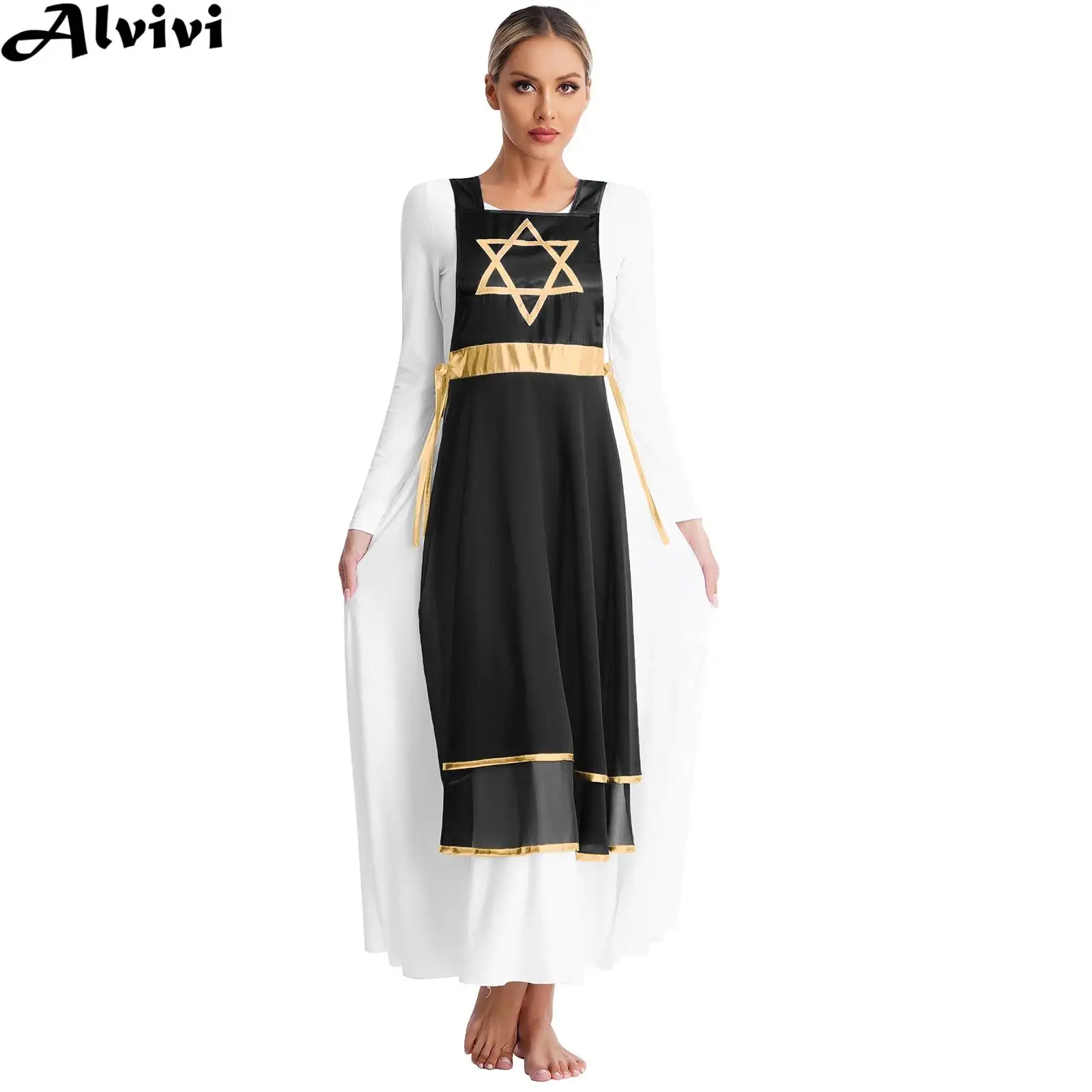 Women Praise Lyrical Dance Tunic Church Choir Worship Liturgical Performance Dress Sleeveless Lace-up Sides Split Robe Gown