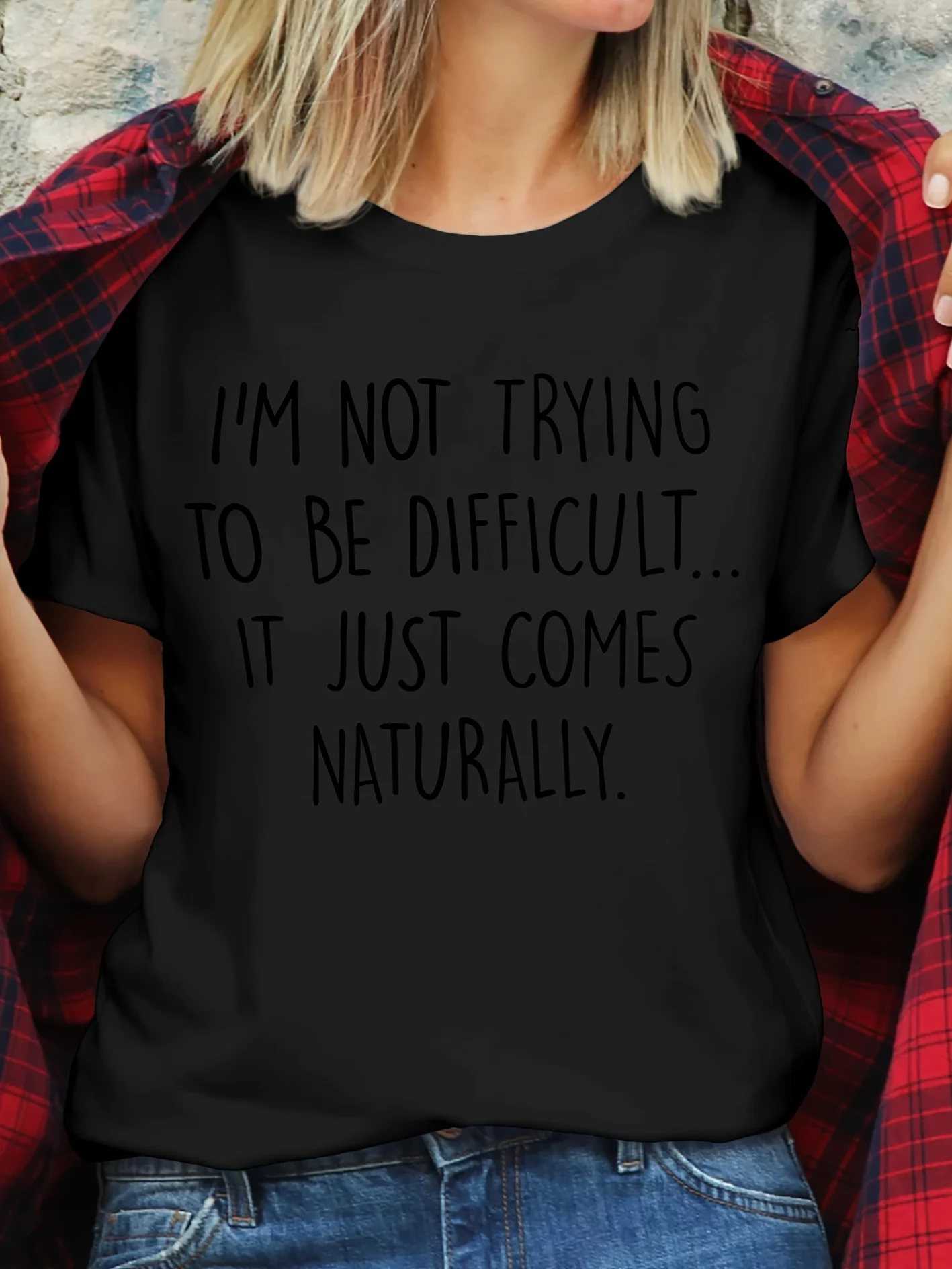 Women's T-shirt I'm Not TRYING TO BE DIFFICULT... I Printed Round Neck Skin Friendly Breathable Daily Women's Top