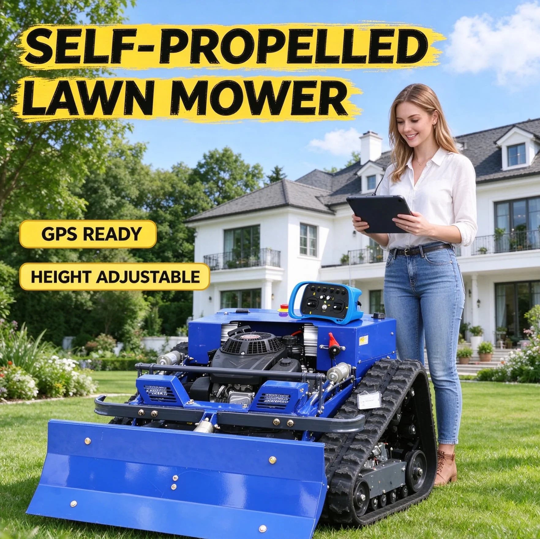 Customized mountain wasteland radio control mower, tracked lawn mower with heavy-duty frame, anti-slip crawler for steep slope