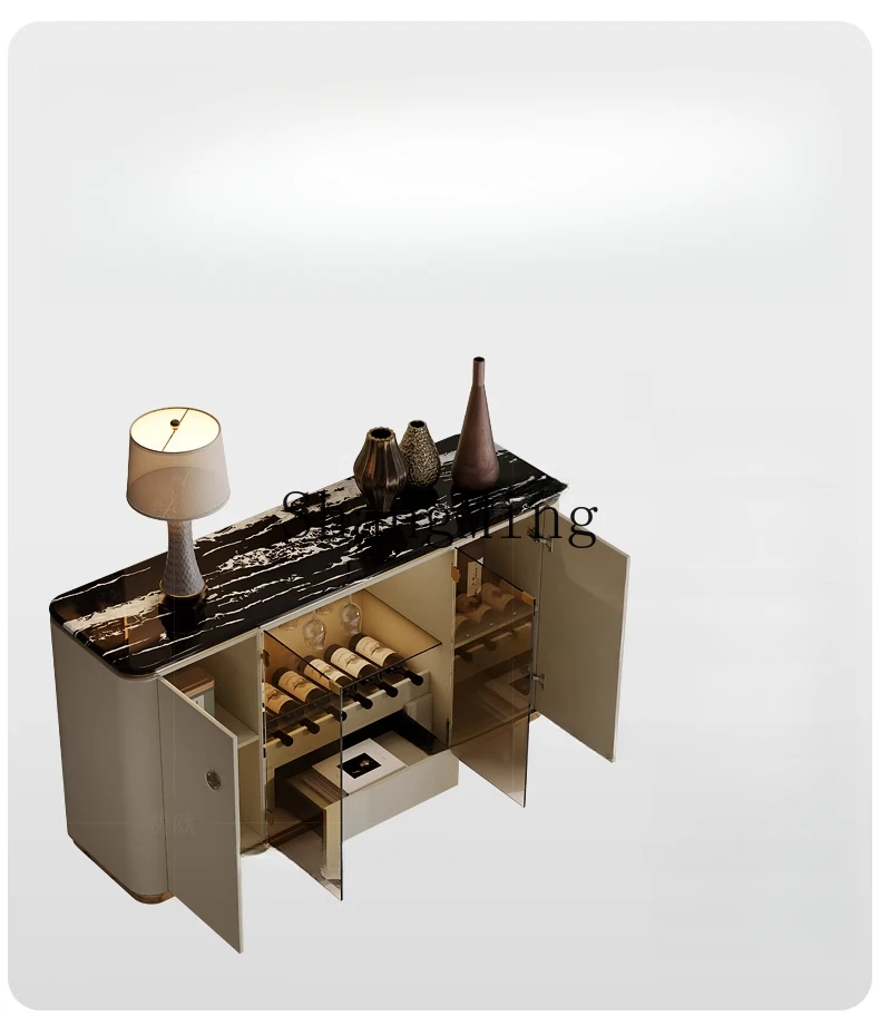 HJ light luxury dining side cabinet storage post-modern marble restaurant high-end fashion gray glass entrance cabinet