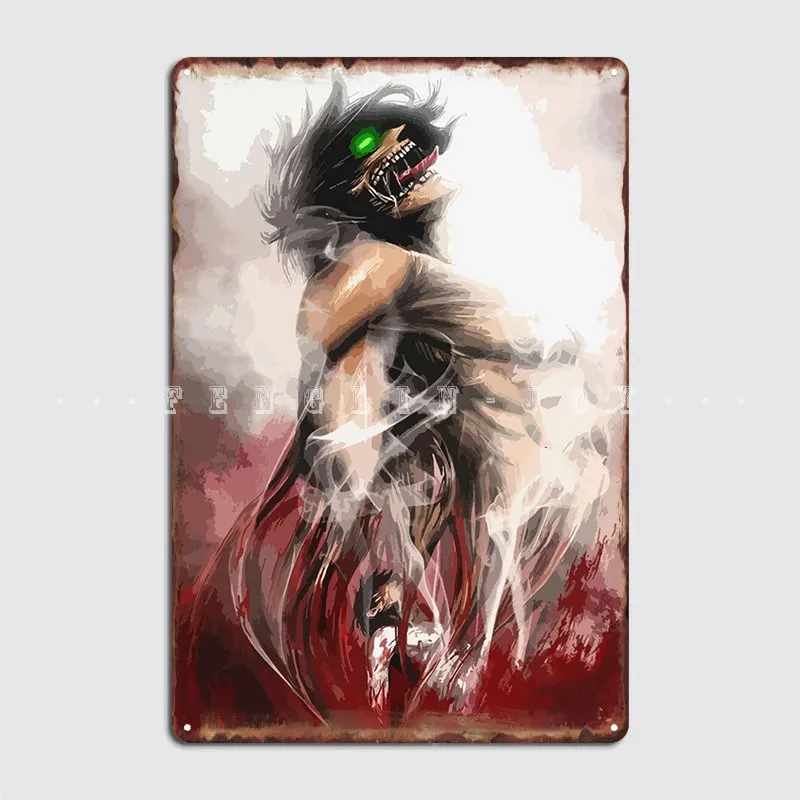 Eren Yeager Titan Metal Plaque Poster Club Kitchen Design Mural Painting Tin Sign Poster