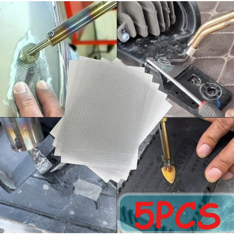 Maille de réparation en acier inoxydable pour pare-chocs de voiture, patchs de fissures à trous en plastique, treillis métallique de soudage réglable pour Machine à souder de réparation automobile 5 pièces