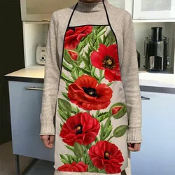 Flower Poppy Apron Kitchen Aprons For Women Oxford Fabric Cleaning Pinafore Home Cooking Accessories Apron 1014