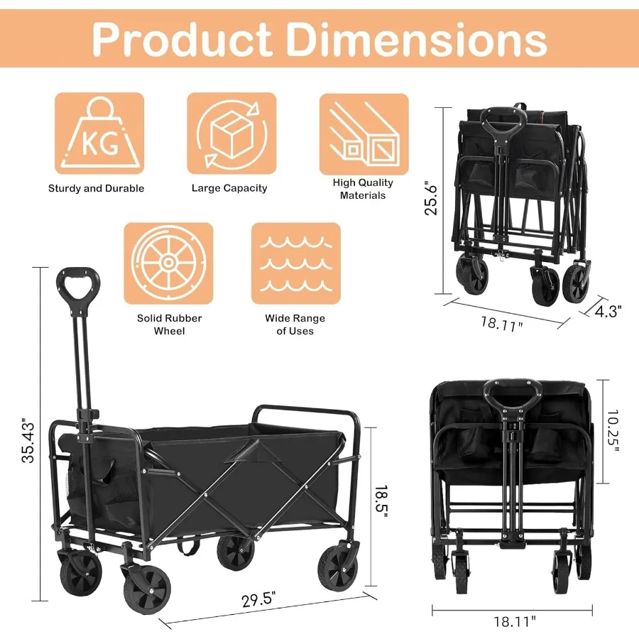 Wagon pliable pliable chariot de plage robuste avec roues pliable utilitaire pliant chariot d'épicerie pour Camping Sports Ou