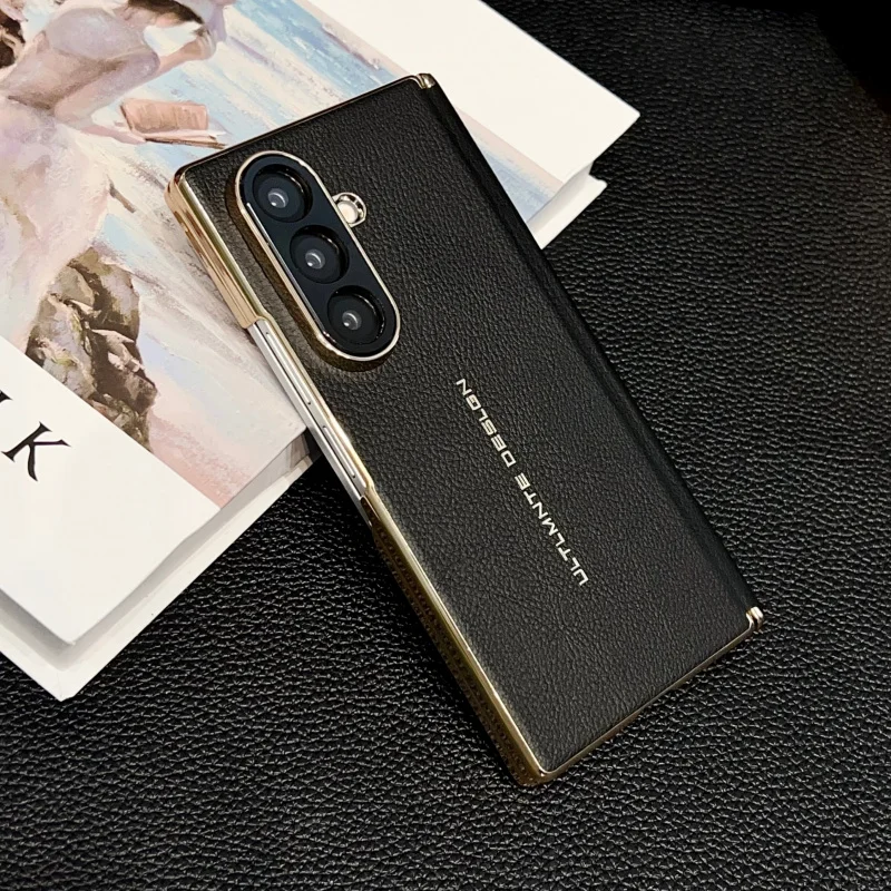 삼성 갤럭시 Z 폴드 7 가죽 비즈니스 케이스 – 풀바디 전기 도금 방지 커버 – 슬림 미니멀리스트 보호 쉘